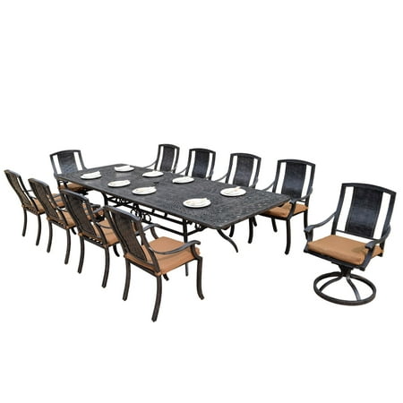11-Piece Aged Black Finish Aluminum Outdoor Furniture Patio Dining Set - Tan Cushions