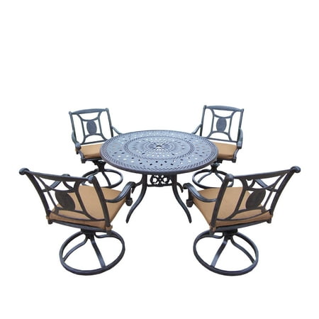 5-Piece Aged Black Finish Aluminum Outdoor Furniture Patio Dining Set - Tan Cushions
