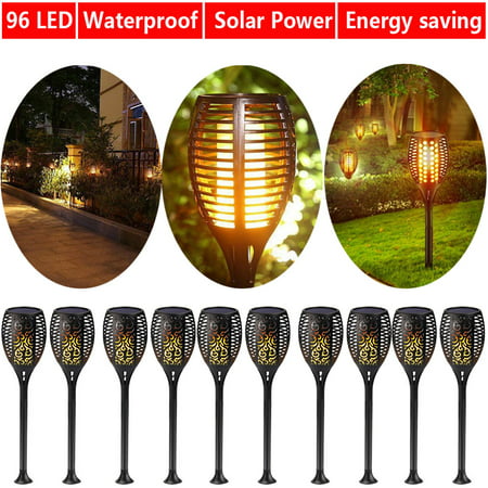 (10 PACK) Solar Lights Upgraded, Waterproof Flickering Flames Torches Lights Outdoor Solar Spotlights Landscape Decoration Lighting Dusk to Dawn Auto On/Off Security Torch Light for Patio Driveway