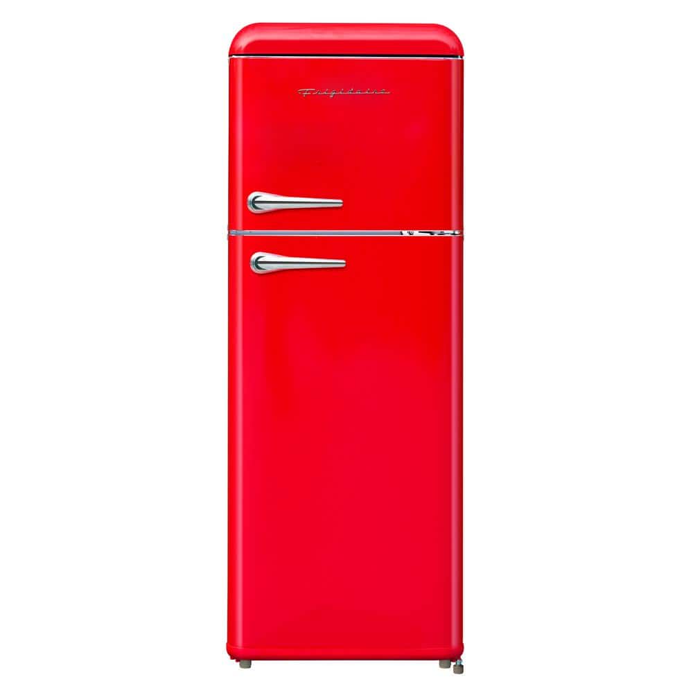 Frigidaire 7.5 cu. ft. Retro Mini Fridge in Red with Rounded Corners and Top Freezer